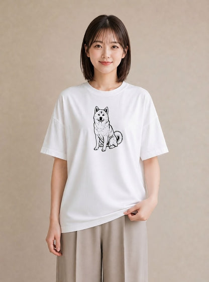 Tシャツ レディース 秋田犬 犬 いぬ イラスト 北欧風 部屋着 女性向けギフト 白T YMAZO