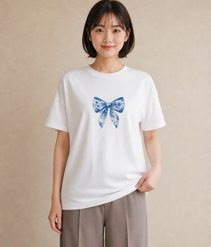 半袖Tシャツ レディース レースハンカチ レース ハンカチ ナチュラル アンティーク イラスト フェミニン 秋コーデ おしゃれギフト 白T YMAZO