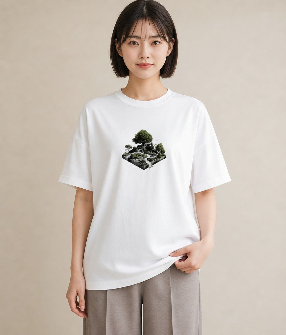 Tシャツ レディース 雨上がりの小道 雨上がり 小道 ナチュラル アンティーク イラスト 北欧風 カフェ巡り 女子会 白T YMAZO