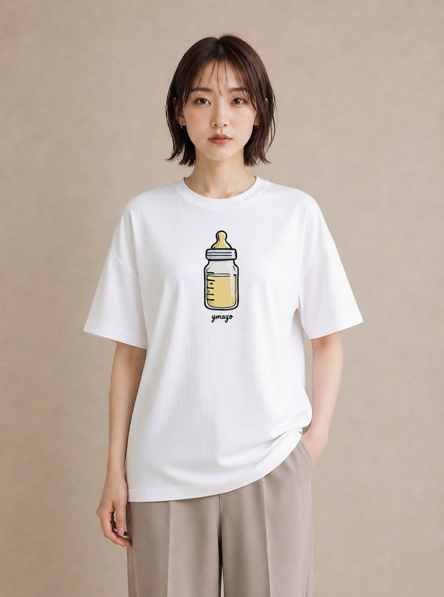 プリントTシャツ レディース ミルク 食べ物 フード イラスト 普段使い 休日 ペアコーデ 白T YMAZO