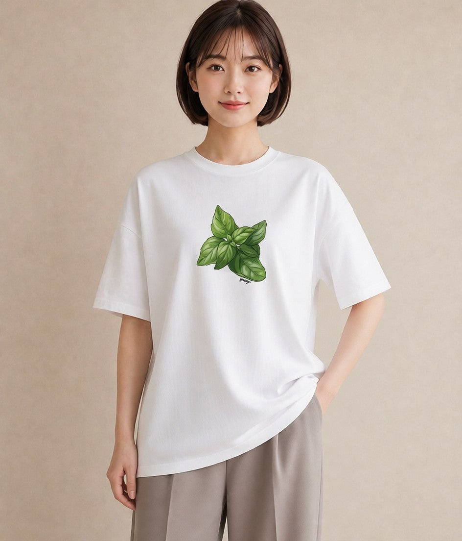 半袖Tシャツ レディース ハーブ 植物 ボタニカル イラスト 休日コーデ カジュアルコーデ 買い物 白T YMAZO