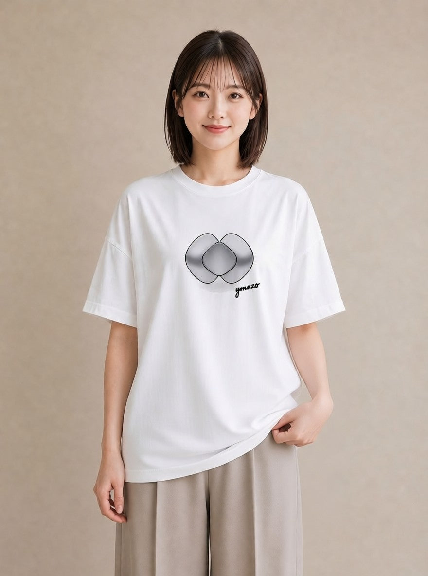 プリントTシャツ レディース パールピアス アクセサリー ナチュラル アンティーク イラスト 淡色 旅行用 海 白T YMAZO