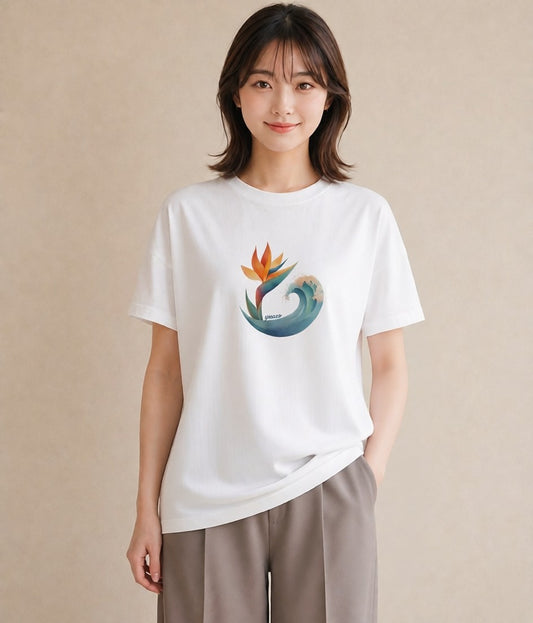 半袖Tシャツ レディース 波 星空 宇宙 イラスト 手描き風 お揃い 親子 白T YMAZO