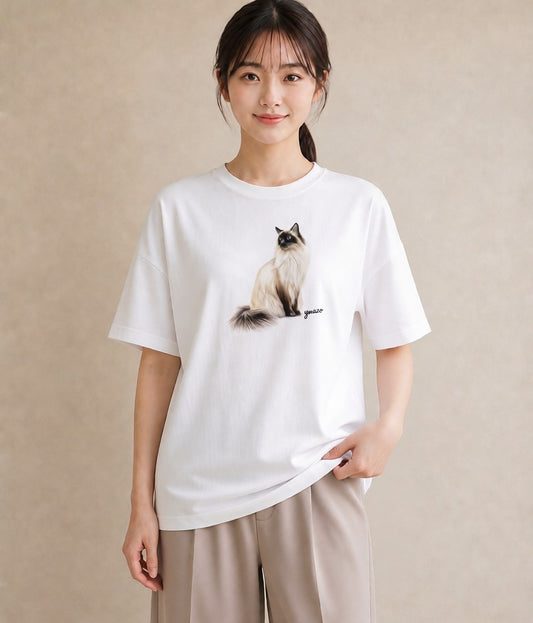 グラフィックTシャツ レディース エキゾチックショートヘア 猫 ねこ イラスト ニュアンス レイヤード 友達ギフト 白T YMAZO