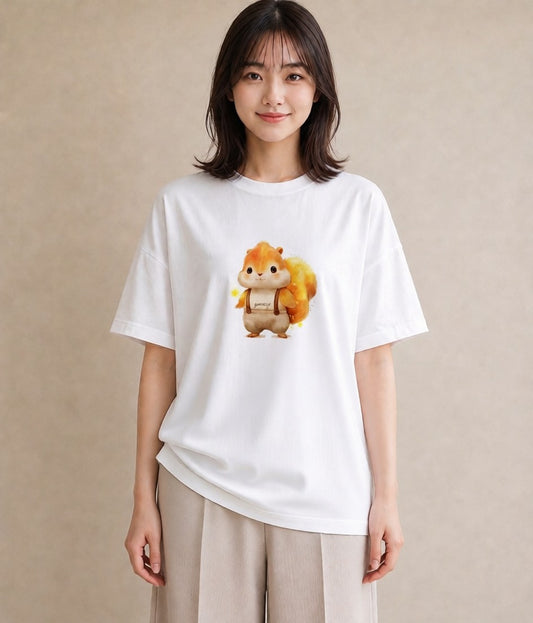 半袖Tシャツ レディース リス ペット 動物 イラスト 線画 ギフト 母の日 白T YMAZO