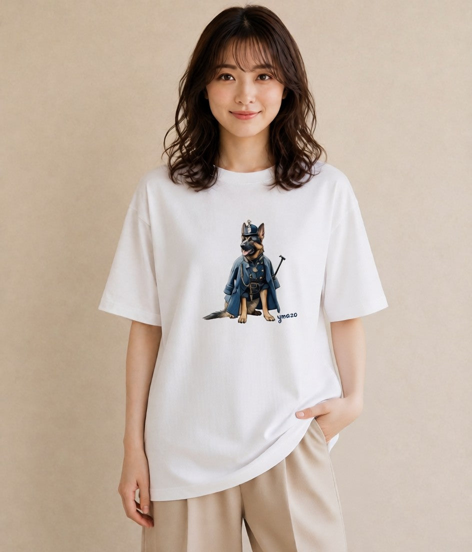 プリントTシャツ レディース ジャーマンシェパード 犬 いぬ イラスト 旅行コーデ 自分用 ルームウェア 白T YMAZO