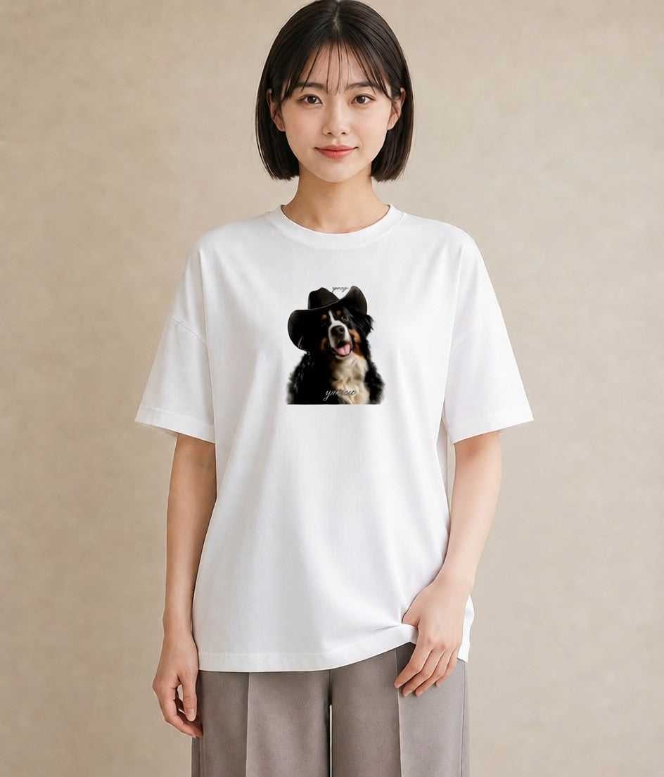 Tシャツ レディース バーニーズマウンテンドッグ 犬 いぬ イラスト ガーリー ラフ レイヤード 白T YMAZO