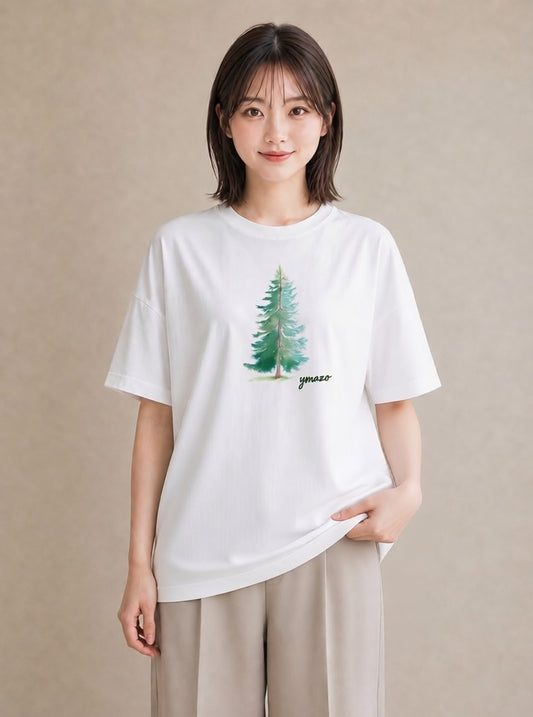 半袖Tシャツ レディース 松ぼっくり 植物 ボタニカル イラスト ニュアンス ペアコーデ 秋コーデ 白T YMAZO