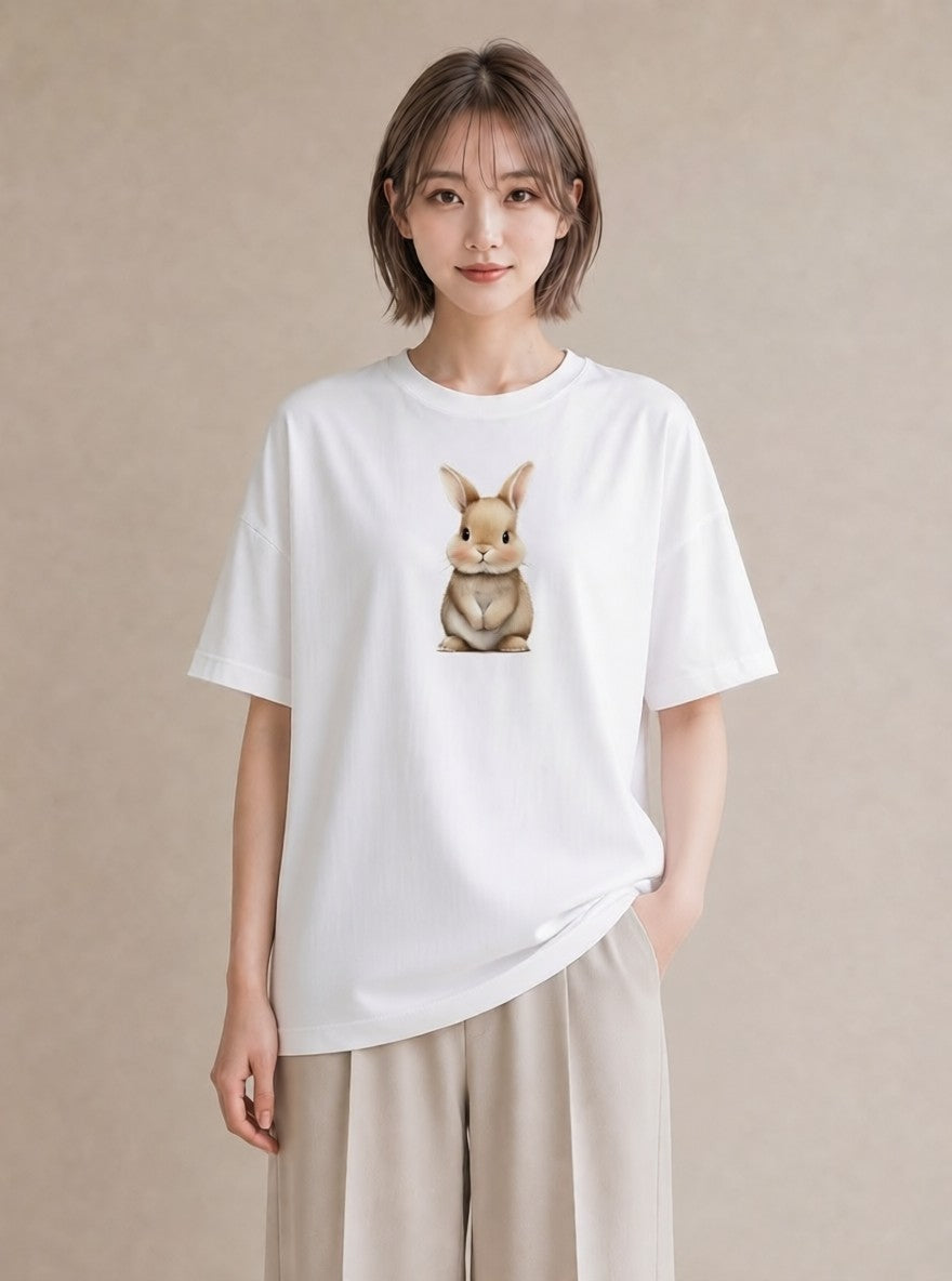 Tシャツ レディース ロップイヤー ペット 動物 イラスト アート風 女性 旅行用 白T YMAZO
