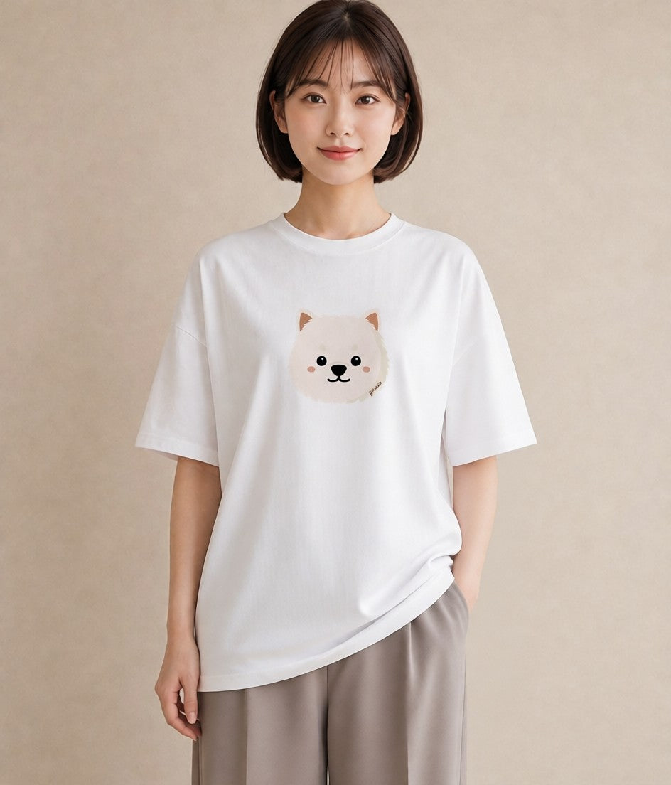 Tシャツ レディース 犬 いぬ イラスト ミニマル ペアコーデ 秋コーデ 白T YMAZO