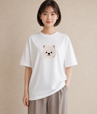 Tシャツ レディース 犬 いぬ イラスト ミニマル ペアコーデ 秋コーデ 白T YMAZO