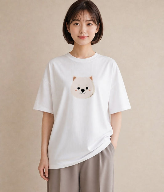 Tシャツ レディース 犬 いぬ イラスト ミニマル ペアコーデ 秋コーデ 白T YMAZO