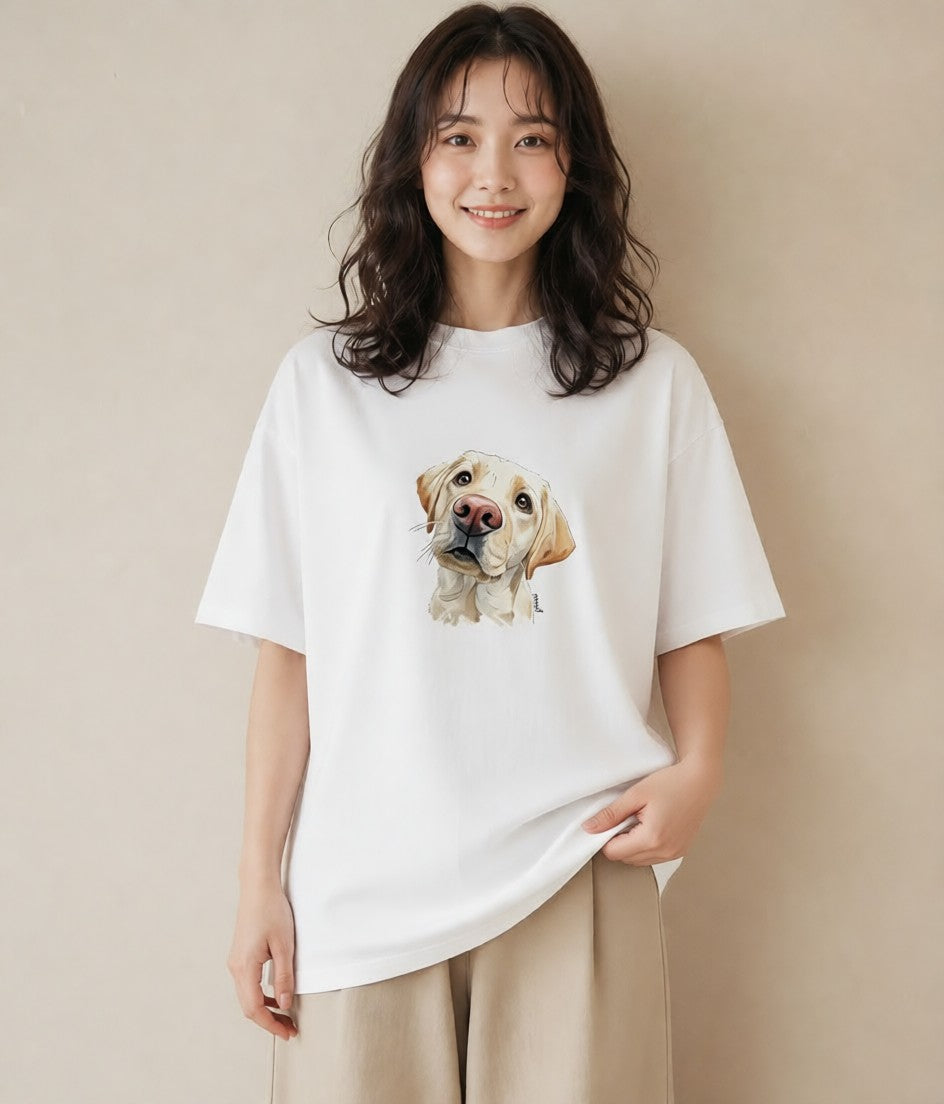 半袖Tシャツ レディース ラブラドールレトリバー 犬 いぬ イラスト ガーリー 秋コーデ おしゃれギフト 白T YMAZO