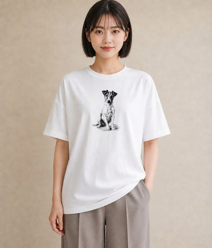 半袖Tシャツ レディース ジャックラッセルテリア 犬 いぬ イラスト ボタニカル 母娘コーデ 自分用 白T YMAZO
