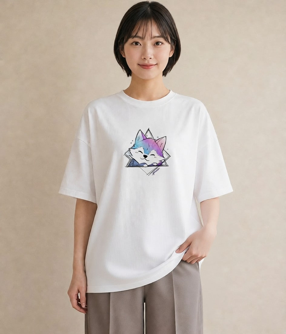 Tシャツ レディース シベリアンハスキー 犬 いぬ イラスト ナチュラル ペアコーデ 秋コーデ 白T YMAZO