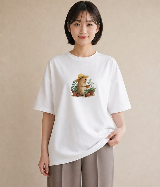 プリントTシャツ レディース モルモット ペット 動物 イラスト モード 海 カフェ巡り 白T YMAZO