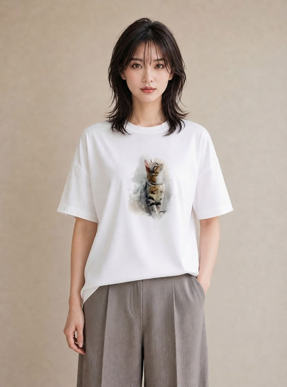プリントTシャツ レディース シャム 猫 ねこ イラスト 抜け感 在宅 公園 白T YMAZO