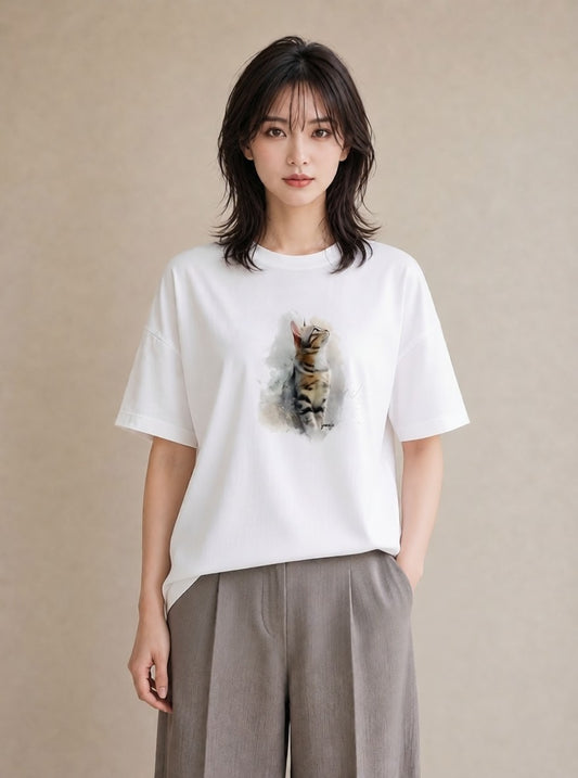 プリントTシャツ レディース シャム 猫 ねこ イラスト 抜け感 在宅 公園 白T YMAZO