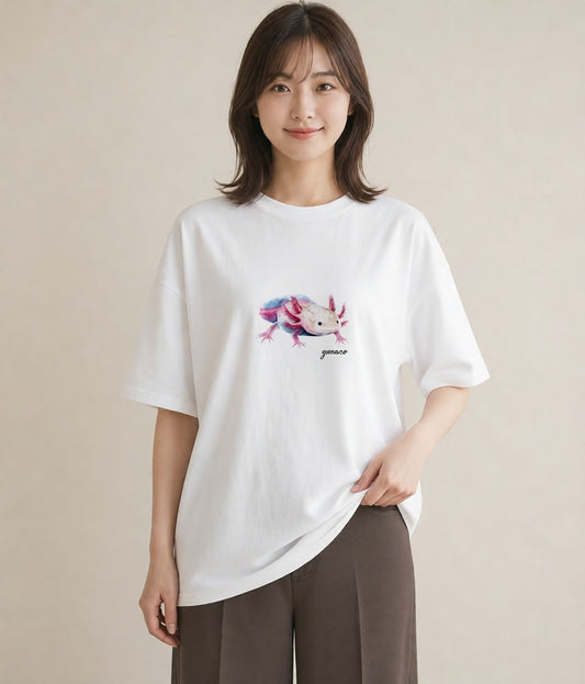 Tシャツ レディース ウーパールーパー ペット 動物 イラスト ゆるコーデ 姉妹 送別ギフト 白T YMAZO