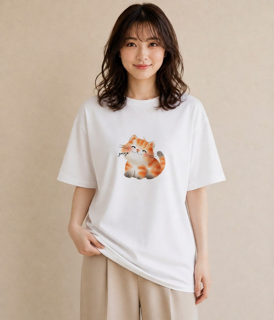 半袖Tシャツ レディース サビ猫 猫 ねこ イラスト ユニーク ギフト 母の日 白T YMAZO