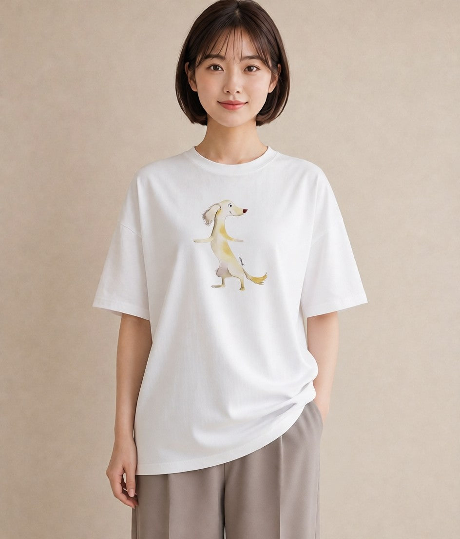 グラフィックTシャツ レディース わんちゃん 犬 いぬ イラスト 抜け感 海 カフェ巡り 白T YMAZO