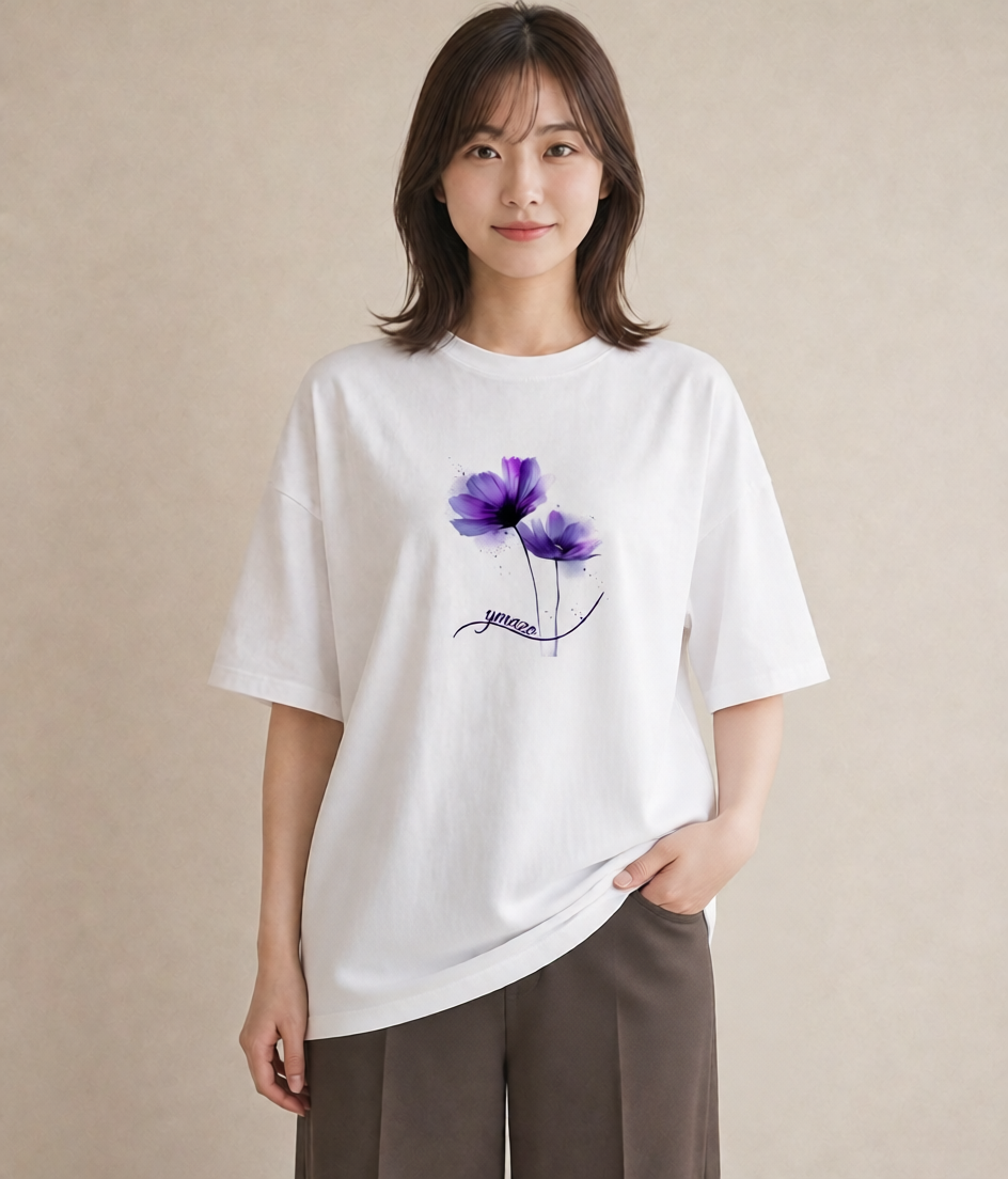 Tシャツ レディース コスモス 秋桜 花 花柄 イラスト ゆるかわ ルームウェア ギフト 白T