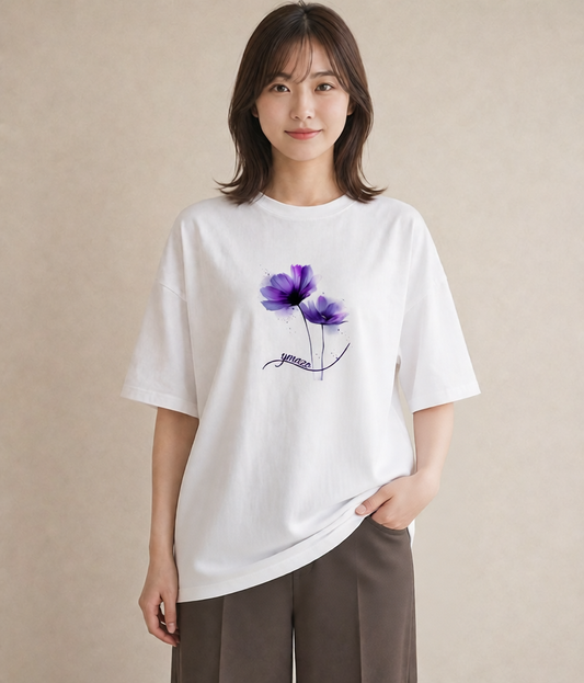 Tシャツ レディース コスモス 秋桜 花 花柄 イラスト ゆるかわ ルームウェア ギフト 白T YMAZO