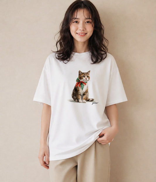 グラフィックTシャツ レディース アメリカンショートヘア 猫 ねこ イラスト きれいめカジュアル 普段着 週末コーデ 白T YMAZO