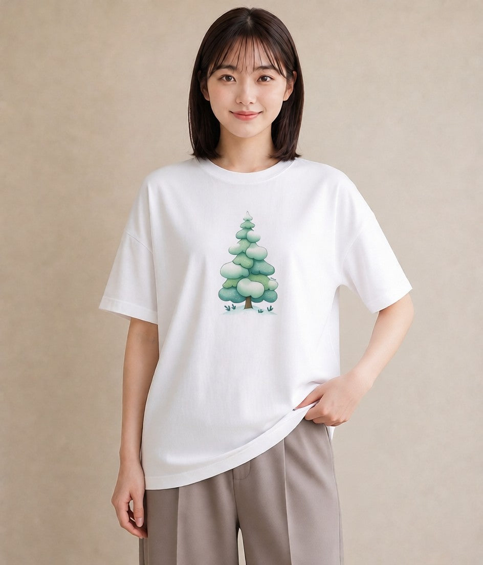 Tシャツ レディース 雪 星空 宇宙 イラスト レトロ レイヤード 友達ギフト 白T YMAZO