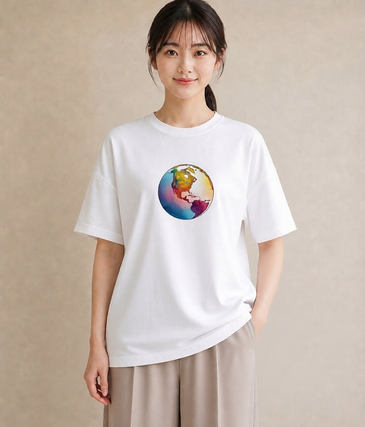 デザインTシャツ レディース 地球 星空 宇宙 イラスト ミニマル 女子会 お揃い 白T YMAZO