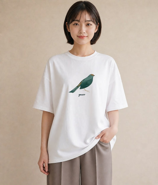 半袖Tシャツ レディース 九官鳥 ペット 動物 イラスト 抜け感 ミセス 春コーデ 白T YMAZO