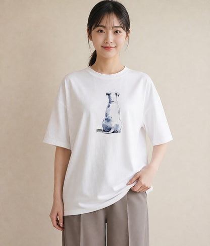デザインTシャツ レディース わんちゃん 犬 いぬ イラスト ボタニカル カジュアルコーデ 買い物 白T YMAZO