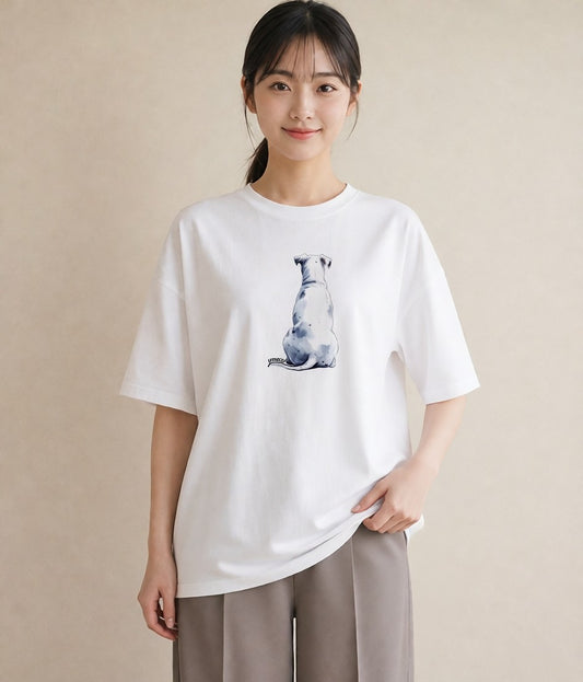デザインTシャツ レディース わんちゃん 犬 いぬ イラスト ボタニカル カジュアルコーデ 買い物 白T YMAZO