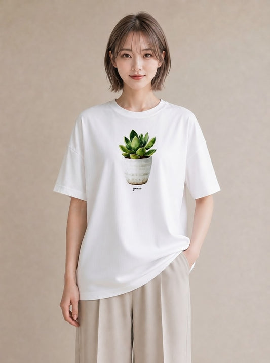 デザインTシャツ レディース 多肉植物 植物 ボタニカル イラスト 水彩風 秋コーデ おしゃれギフト 白T YMAZO
