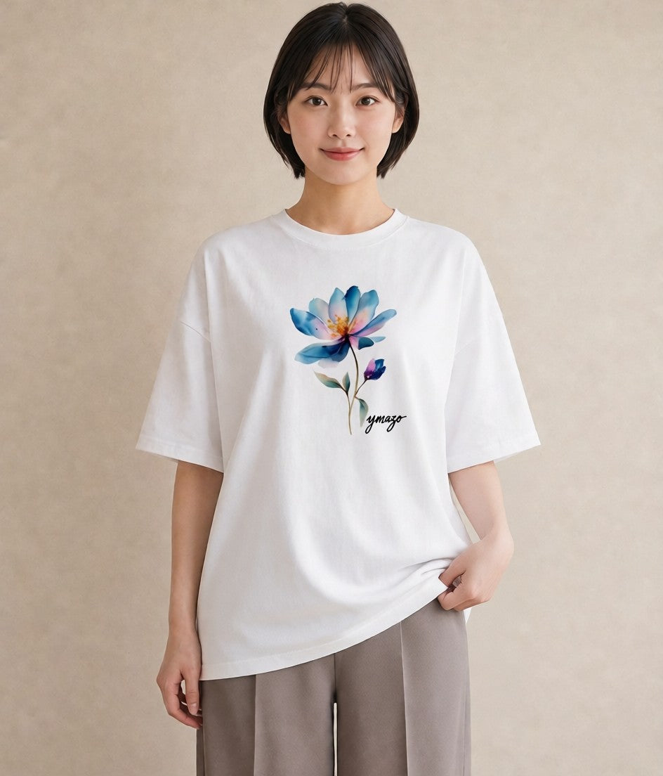 半袖Tシャツ レディース コスモス 秋桜 花 花柄 イラスト ボタニカル 母の日 ビーチ 白T YMAZO