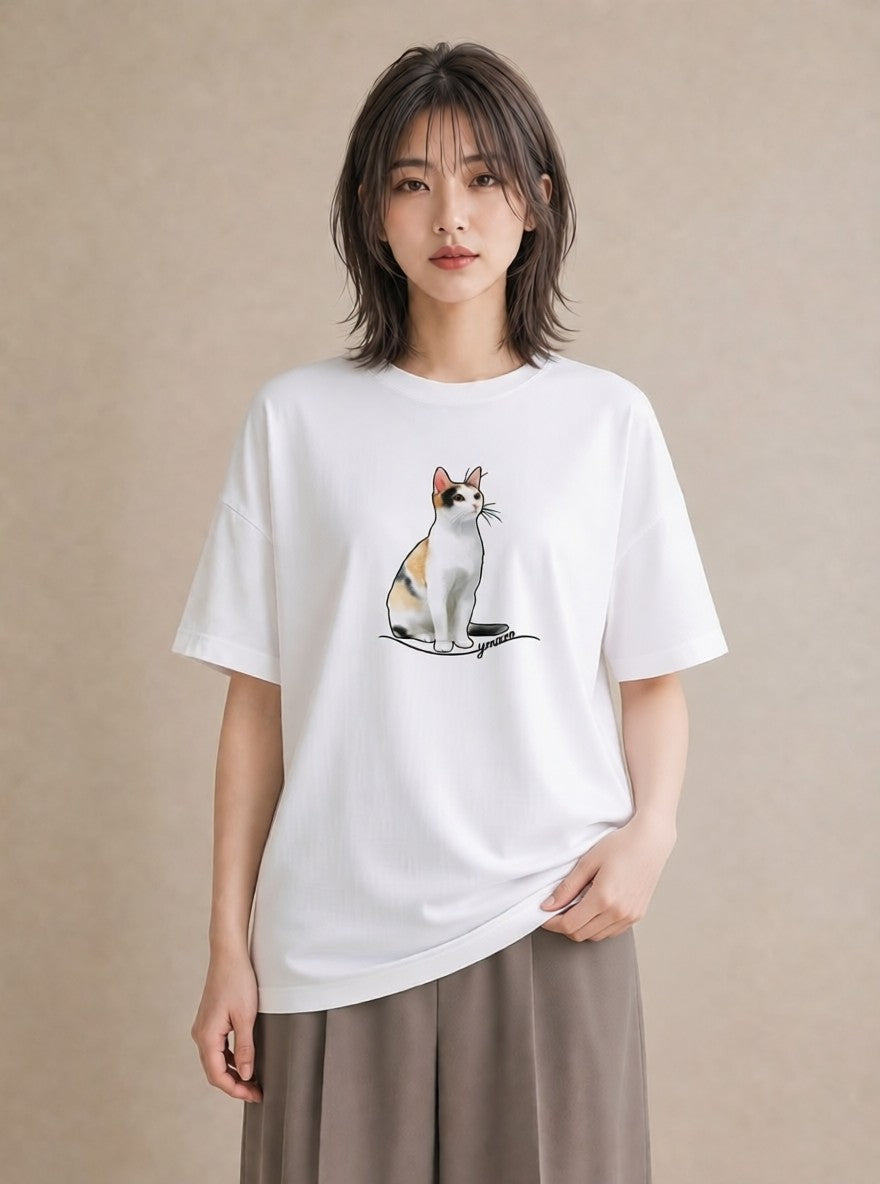 デザインTシャツ レディース ペルシャ 猫 ねこ イラスト 韓国風 姉妹 送別ギフト 白T YMAZO