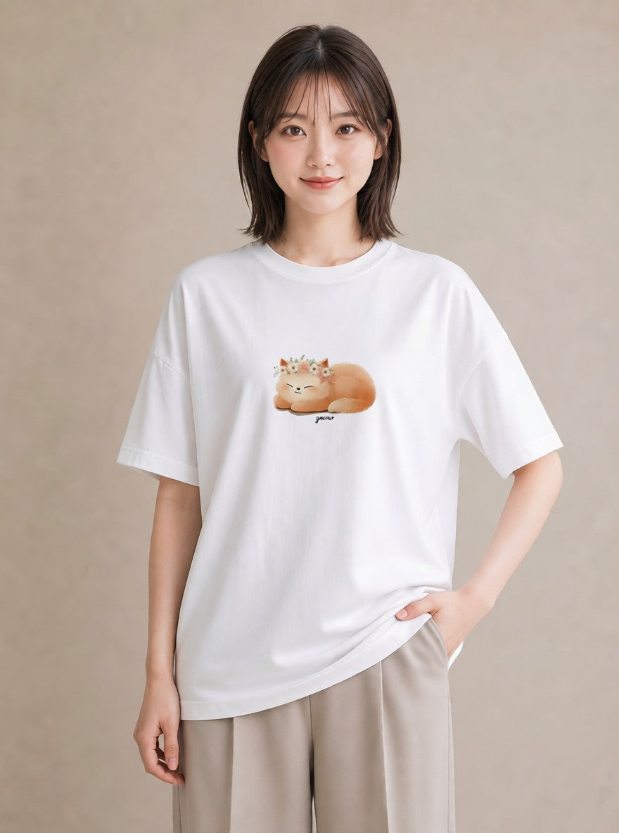 デザインTシャツ レディース ニャンコ 猫 ねこ イラスト ゆるかわ 秋コーデ おしゃれギフト 白T YMAZO