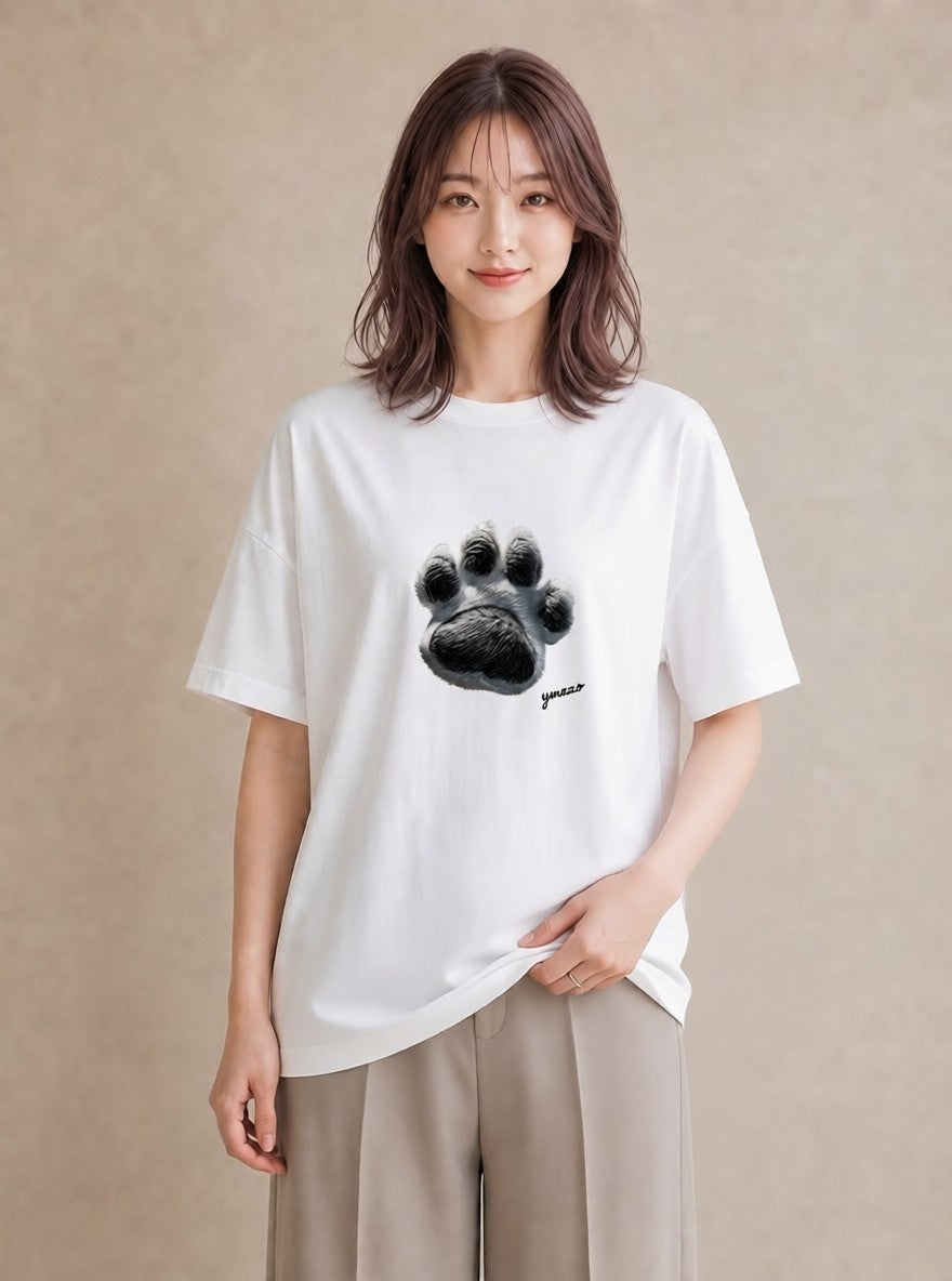 グラフィックTシャツ レディース 猫の手 猫 ねこ イラスト 個性的 在宅 公園 白T YMAZO