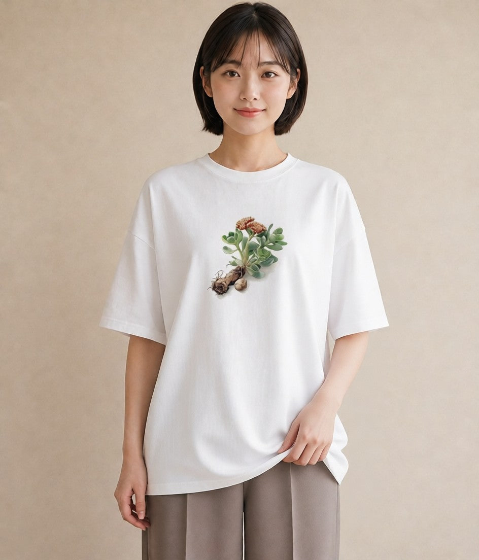 Tシャツ レディース 多肉植物 植物 ボタニカル イラスト カフェ服 クリスマス 白T YMAZO