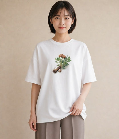 Tシャツ レディース 多肉植物 植物 ボタニカル イラスト カフェ服 クリスマス 白T YMAZO