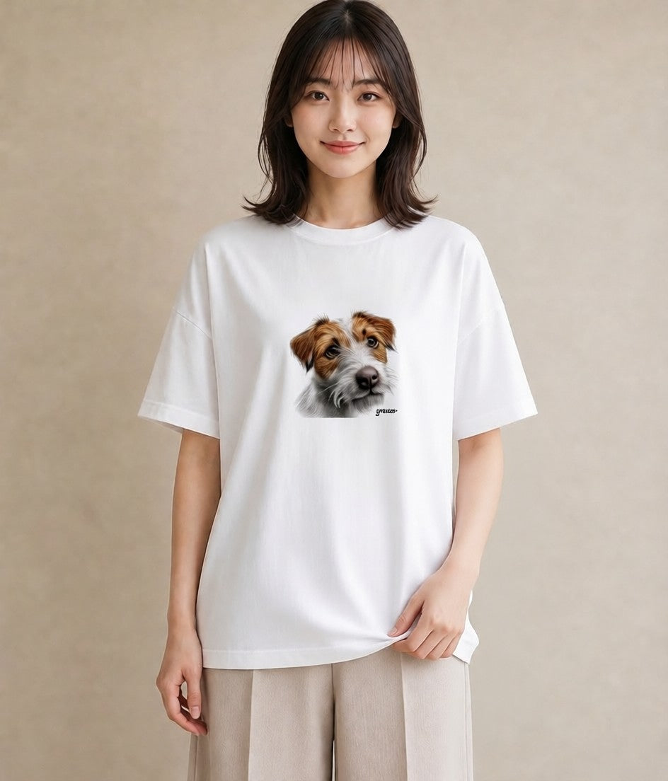 デザインTシャツ レディース ジャックラッセルテリア 犬 いぬ イラスト 抜け感 自分用 ルームウェア 白T YMAZO