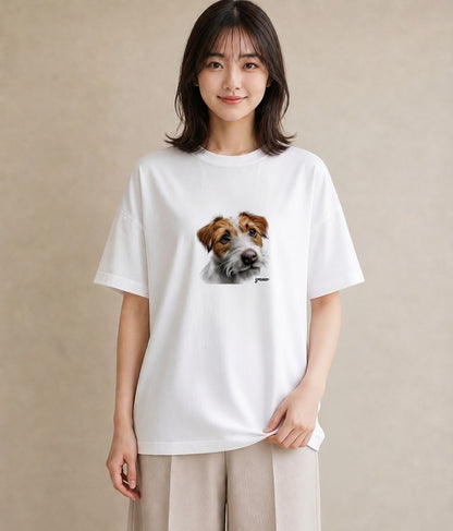 デザインTシャツ レディース ジャックラッセルテリア 犬 いぬ イラスト 抜け感 自分用 ルームウェア 白T YMAZO