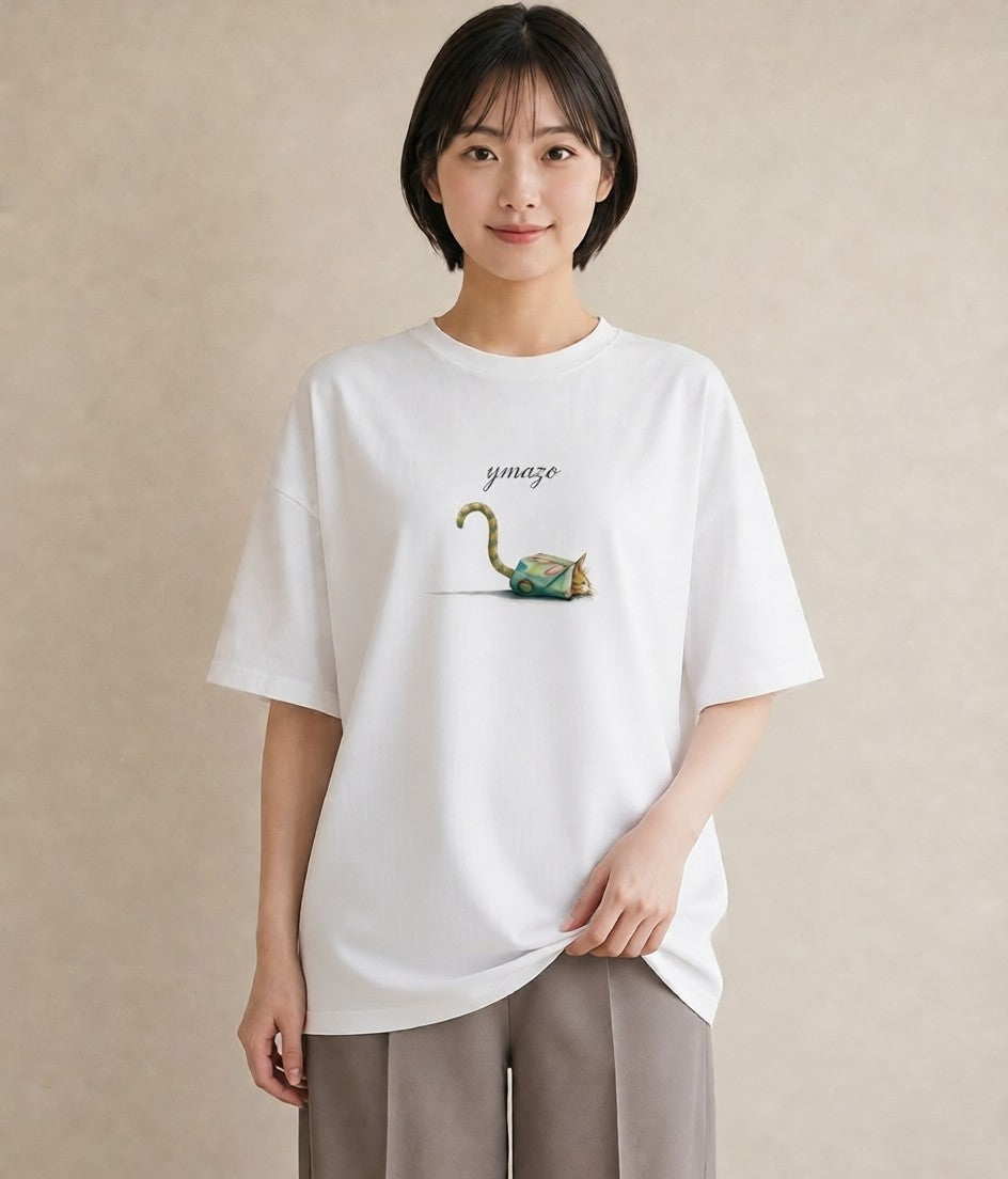 半袖Tシャツ レディース エキゾチックショートヘア 猫 ねこ イラスト こなれ感 旅行用 海 白T YMAZO