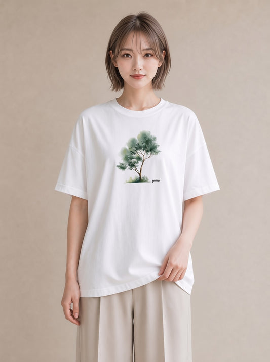 プリントTシャツ レディース 盆栽 植物 ボタニカル イラスト カジュアル 帰省 ラフ 白T YMAZO