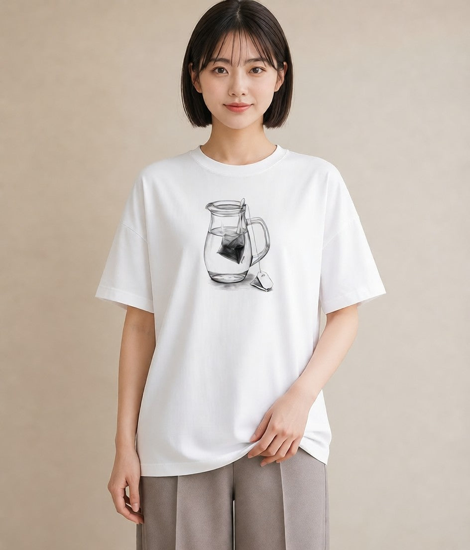 グラフィックTシャツ レディース 紅茶 食べ物 フード イラスト 普段使い 在宅 公園 白T YMAZO