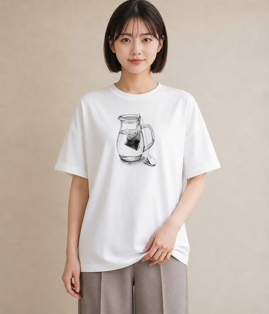 グラフィックTシャツ レディース 紅茶 食べ物 フード イラスト 普段使い 在宅 公園 白T YMAZO