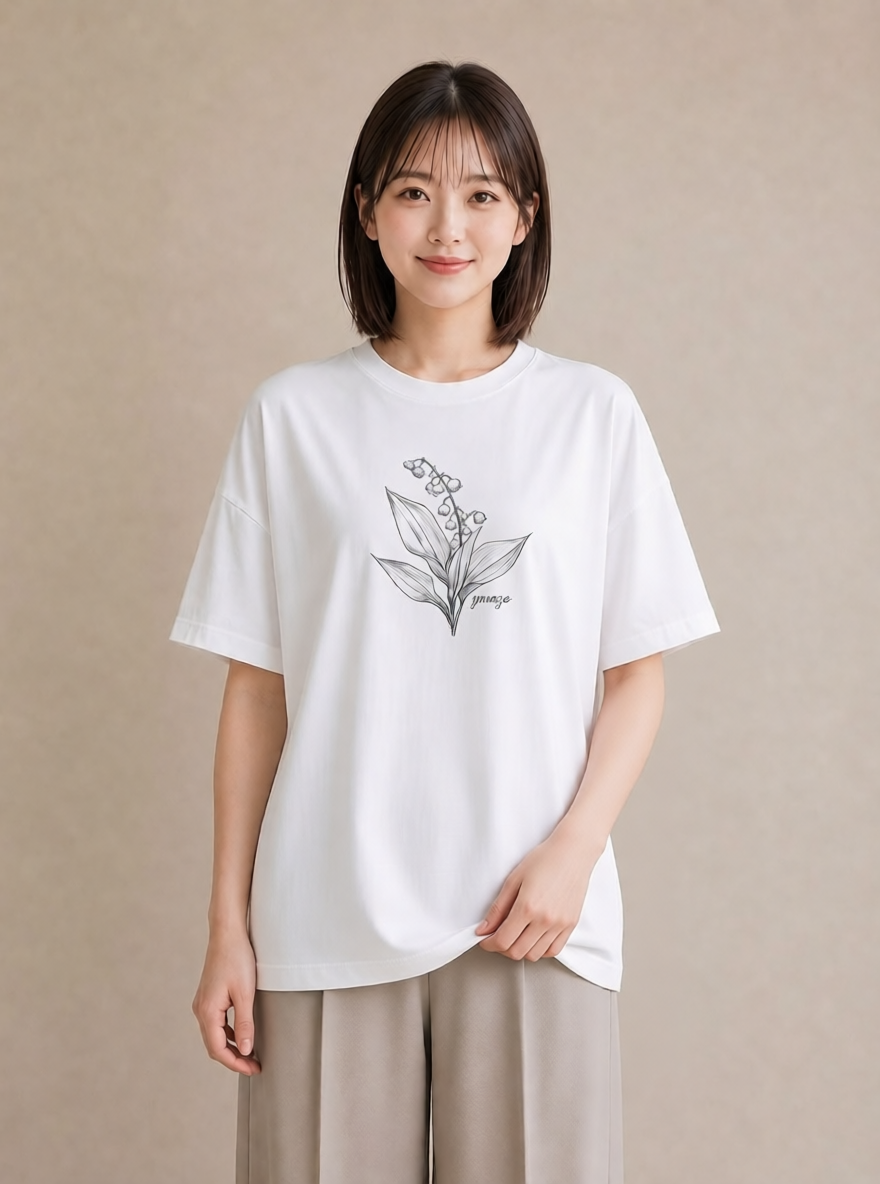 グラフィックTシャツ レディース すずらん 花 花柄 イラスト ゆるかわ カフェ服 クリスマス 白T