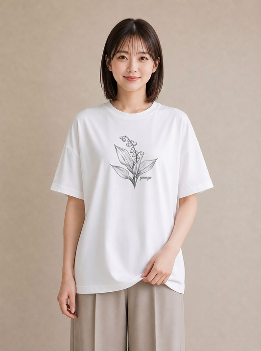 グラフィックTシャツ レディース すずらん 花 花柄 イラスト ゆるかわ カフェ服 クリスマス 白T YMAZO