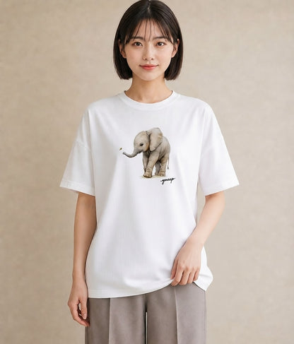 プリントTシャツ レディース ぞう 動物 アニマル イラスト シック 春服 ミセス 白T YMAZO