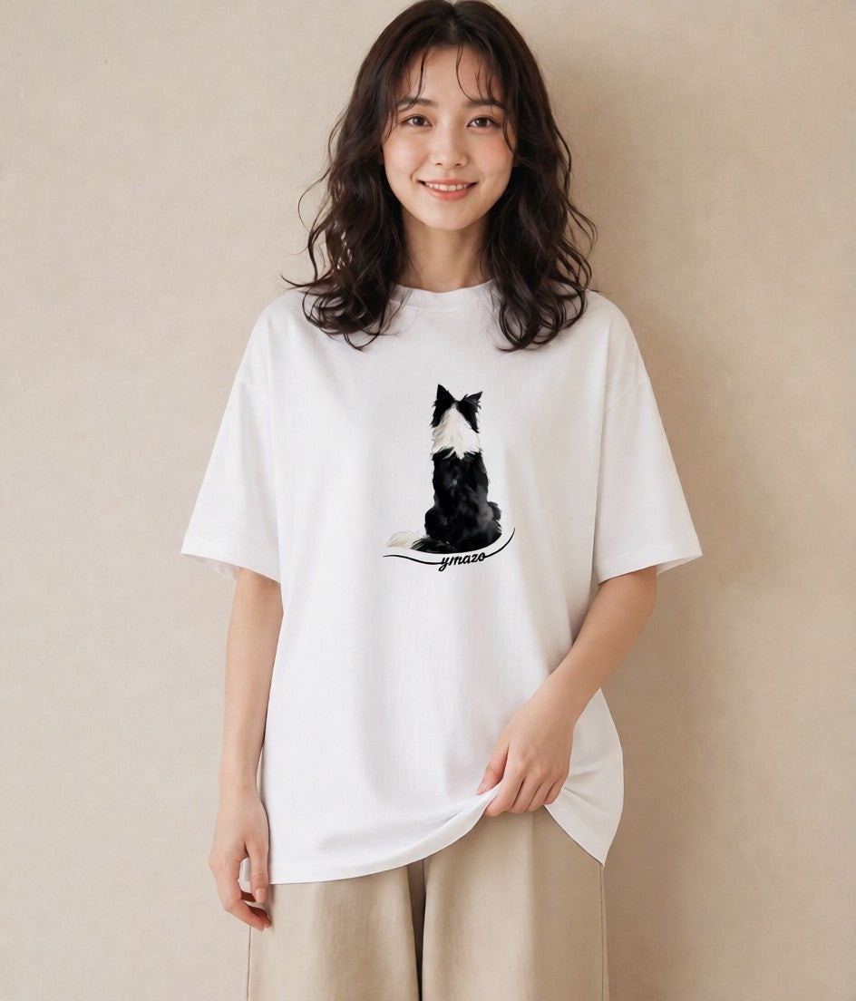 Tシャツ レディース ボーダーコリー 犬 いぬ イラスト シンプル 社会人 女性 白T YMAZO